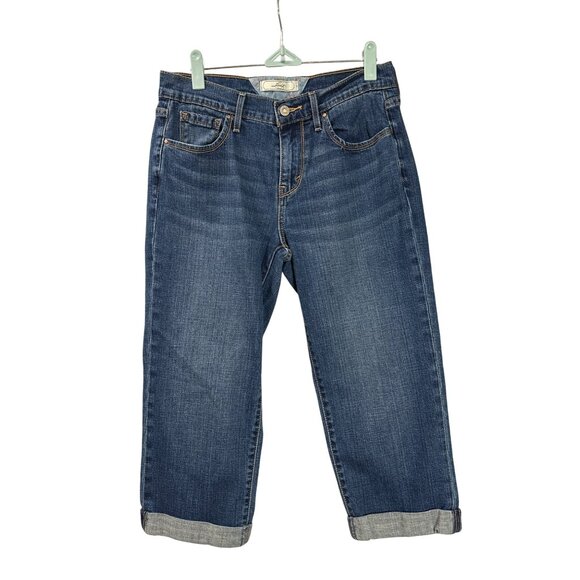 Levis Womens Blue Denim Cropped Cuffed Jeans Size 4 Mid Rise Straight Leg - Picture 1 of 4